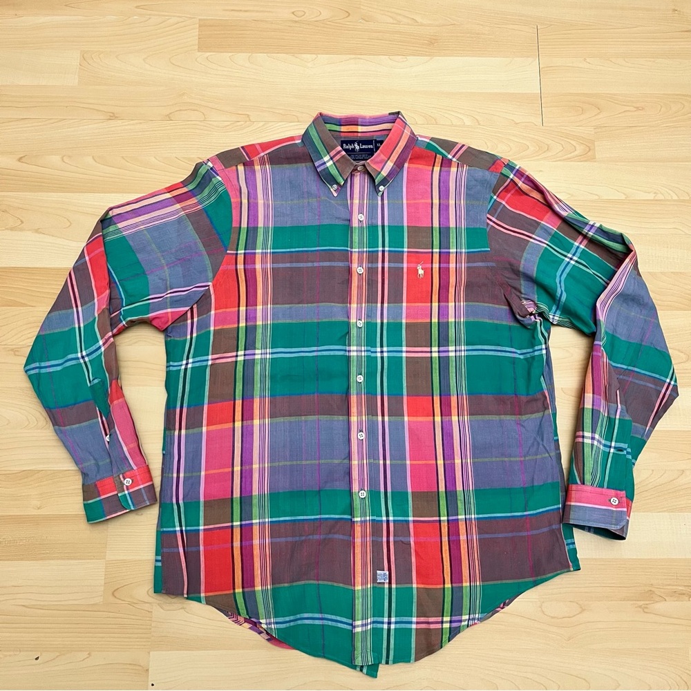 Ralph Lauren Shirt Mens Extra Large Madras Plaid Button Up Long Sleeve Flaw